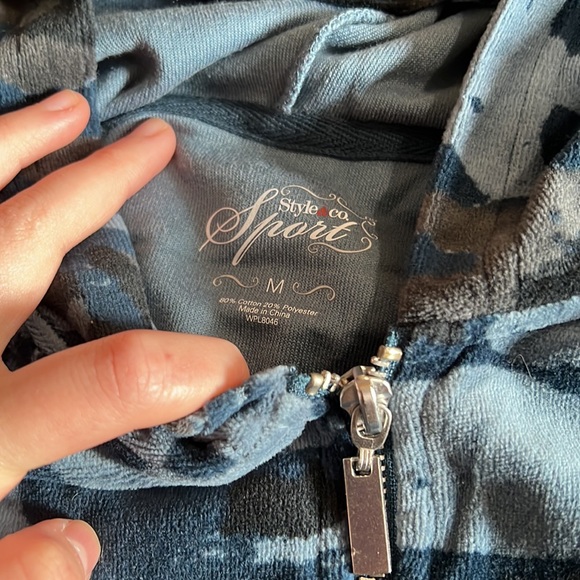 Style & Co Sport Navy Blue Camouflage Velour Jacket Size Medium - Picture 3 of 11